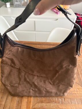 Gucci Vintage Brown GG Canvas Hobo Shoulder Bag 106242 OS